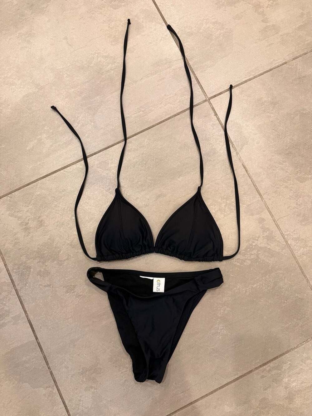 Girls Citrus Black Triangle Bikini Two-Piece Set